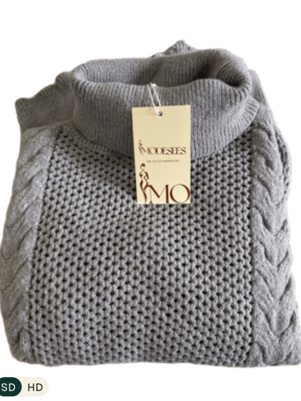 MODESEES Women's Gray Casual Cable Knit Turtleneck Sweater, Size L - Picture 4 of 4